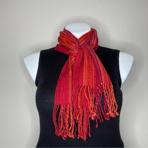 Vibrant Baby Alpaca Red and Orange Woven Scarf Made in Peru